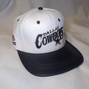 Vintage 90s Dallas Cowboys White Leather NFL Branded Adjustable Hat Cap